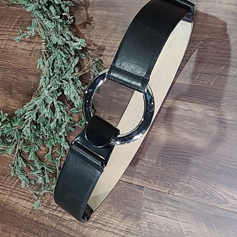 Chicos Black Vegan Leather Wide Belt Adjustable M/L